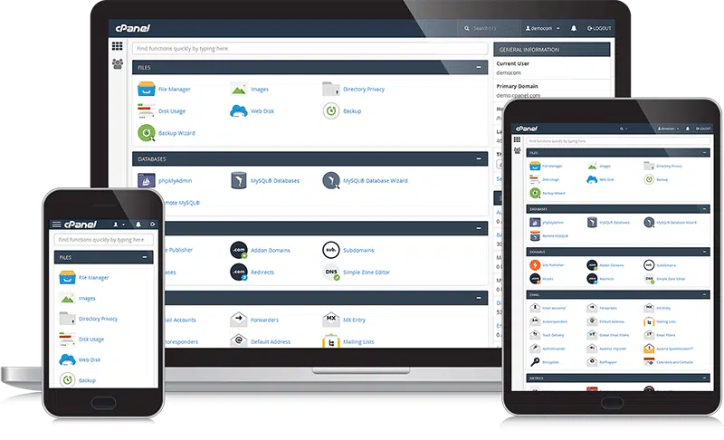 لوحة تحكم CPanel لإدارة أدوات الموقع